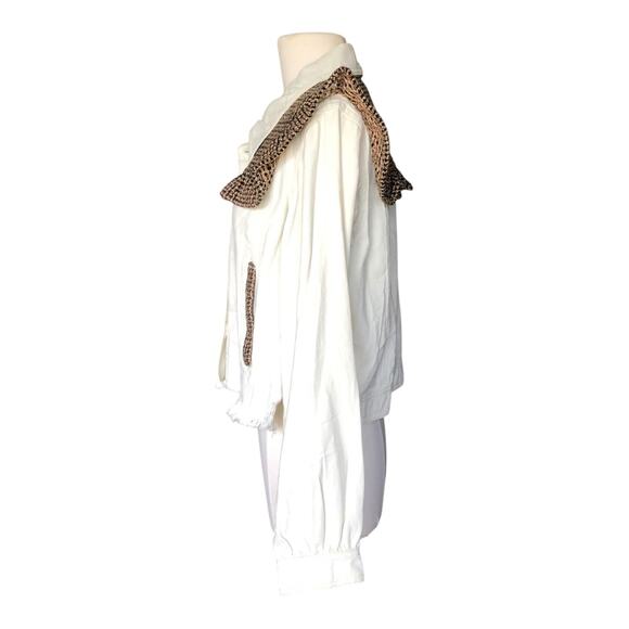POL White Denim Jacket Ruffle Tweed Collar Frayed Hem Button Front Size Small - Picture 6 of 7